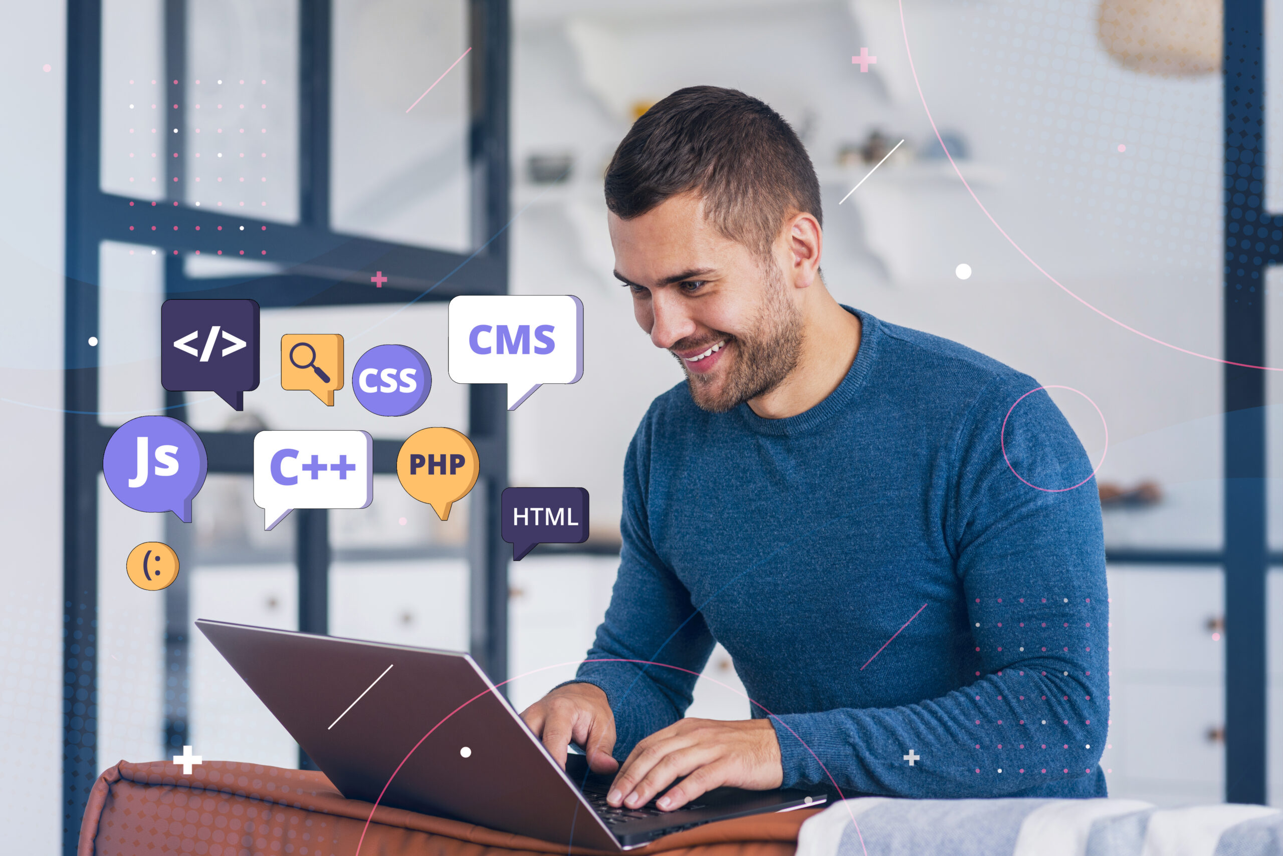 person-front-computer-working-html Web development, Coding